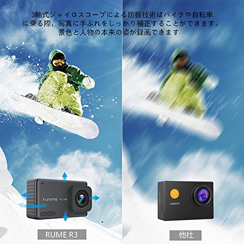 RUNME 4K アクションカメラ 2.45インチ 液晶タッチディスプレイ 日本製SONYセンサー使用 手ぶれ補正 170度広角レンズ 1080P 1600万画素 30m防水可能 WiFi機能搭載 HDMI出力 視角調整可能 メーカー12ヶ月安心保証 水中カメラ スポーツカメラ ウェアラブルカメラ バイク/自転車/車に取り付け可能 「RUNME R3」 (グレー)
