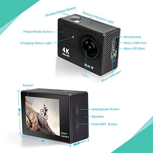 YUNTAB(JP) アクションカメラ 170° 広角 4k Mini DV スポーツカメラ Wi-Fiモデル 30M防水2.0インチ液晶 1050mAh ウェアラブルカメラ