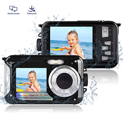 防水カメラ 水中カメラ デジタルカメラ デジカメ スポーツカメラ アクションカメラ フルHD 1080P 24.0MP 高画質 ケース不要（ブラック）