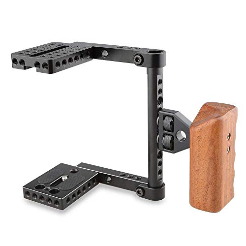 CAMVATE DSLRカメラケージ アルミニウム合金製 木製ハンドルグリップ付き 80D/5D Mark11/D7000/A99などカメラ用撮影キット