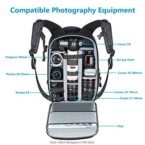 Neewer カメラバックパックバッグ 取り外し可能なパッド入りカメラケース デジタル一眼レフ、ミラーレスカメラ、レンズ、三脚、13inラップトップ、その他アクセサリーを収納 レインカバー付き 旅行、屋外撮影に最適（グレー）
