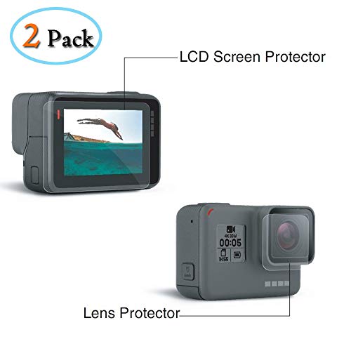 スクリーンフィルム レンズフィルム レンズカバーセット 強化ガラス 超薄 硬度9H 液晶保護 気泡防止 高感度タッチ 全面保護 スクリーンとレンズ用 GoPro Hero 6 Hero 5対応アクセサリー