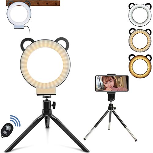 FungLam LEDリングライト 卓上 クリップライト 3色モード付き 10段階調光可能 自撮り写真 化粧や動画撮影など広く適用 (6インチ)