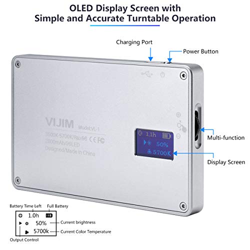 VIJIM VL-1 96LED ビデオライト 磁吸機能付き 3500-5700K OLED表示