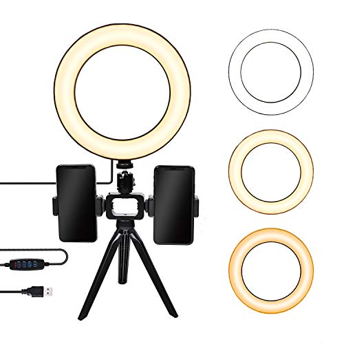 FOSOTO LEDリングライト 外径6in USBライト 3色モード 撮影照明用ライト 卓上ライト 高輝度LED スマホスタンド付き 10段階調光 自撮り写真/美容化粧/YouTube生放送/ビデオカメラ撮影用