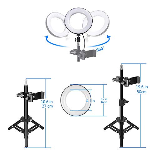 SueFer LEDリングライト 6in 3色モードUSBライト照明キット 卓上スタンド 高輝度照明SMD0.5mライトスタンド LED電球 スマートフォンスタンド付き 調光可能 カラーフィルター Youtube、自撮り撮影、生放送、化粧、スマートフォンや一眼レフカメラなどに使う (6in リングライトセット（1携帯クリップ）)