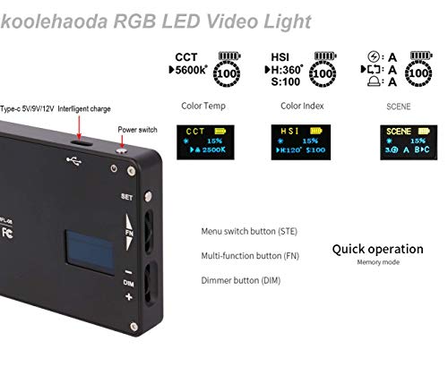 KoolehaodaカメラRGB LEDビデオライトパネルフルカラーCRI 96 + /TLCI 98+バイカラー2500-8500K調光可能とともにタイプCために写真デジタル一眼レフビデオカメラ