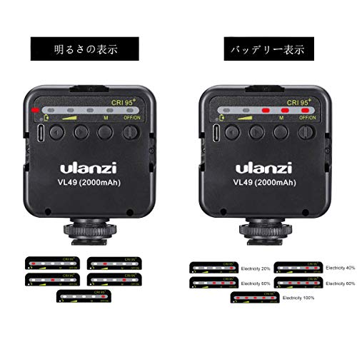 Ulanzi 49LEDビデオライト 2000mAh USB充電式 ソフト光 超高輝度 コールドシューマウント付きカメラライト iPhone Samsung Canon Nikon Sony Zhiyun Smooth 4 DJI OSMO Mobile 3 Action Gopro 5 6 7 8 pro用