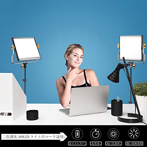 Neewer 2個 調光可能2色LEDプロビデオライト Uブラケット付き スタジオ、YouTube屋外ビデオ写真照明キットに対応 耐久性金属フレーム 480LEDビーズ、3200-5600K、CRI 96+