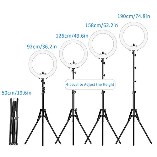 LEDリングライトセット 外径19インチ 55W 3000K〜5800K 調光可能な二色照明キット ライトスタンド付き スマホホルダー ホットシューアダプター付き ポートレート、ビデオ撮影、ライブ、生放送、Facebook、Twitter、YouTube、自撮り適用（リモコンなし）