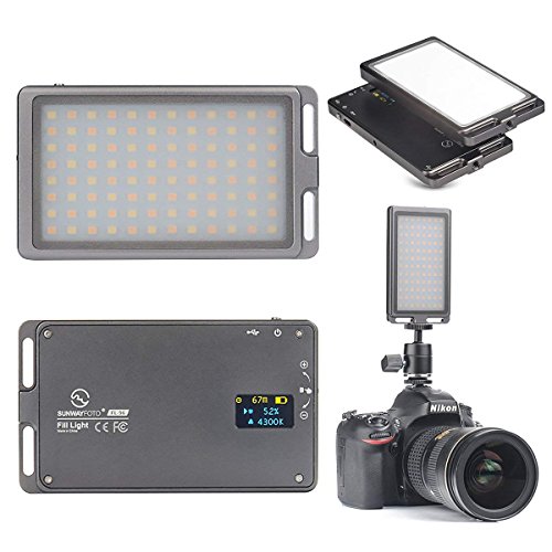 SUNWAYFOTO 96LEDビデオライト アルミ製 USB充電式 ミニカメラ撮影ライト 超薄型二色色温度ビデオライト 3000-5500K 表示画面付き FL-96