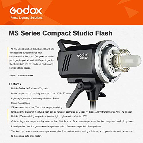 GODOX MS300 300WS 2.4Gワイヤレスリモートコントロールと軽量、コンパクトで丈夫なスタジオフラッシュ、0.1〜1.8Sリサイクル時間、5600±200k色温度