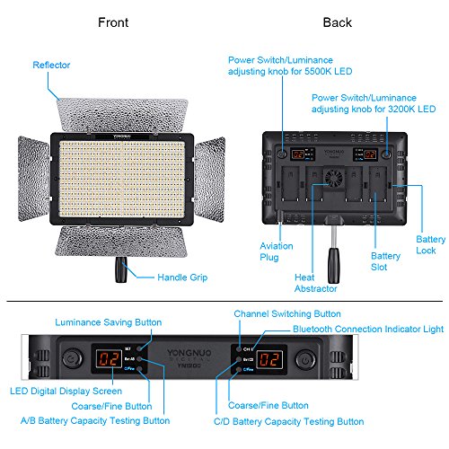 YONGNUO YN1200 LEDビデオライト 3200K〜5500K 輝度調整可能 CRI≧95 写真&ビデオ録画用 フィルライト 支持App制御 リモコン&Andoerクリニングクロス付き スタジオ照明用