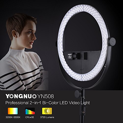 YONGNUO YN508 2-イン-1 バイカラー LEDビデオライト リングライト 色温度3200K〜5600K 30W出力 CRI95 + Andoerクリニングクロス付き ライブ/ビデオ/美容/セルフサービス用