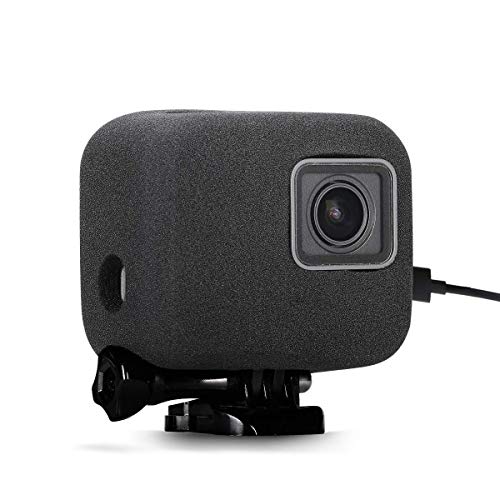 GoPro HERO5/6/7用 第二世代防風カバー 防風スポンジケース サイドオープン 着装して充電可能 騒音防止 録音ノイズ対策 スポンジ製カバー/ケース ブラック 充電可能タイプ