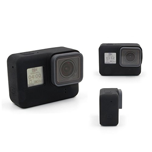 Gopro Hero7/6 Hero5用 シリコン製 カメラボディ保護ケース レンズキャップ付き Black