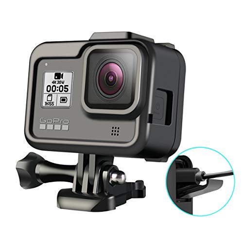 GoPro HERO 8 BLACK専用保護フレーム スポーツカメラアクセサリー プッシュイン型 直接充電可能 衝撃吸収 着装快適 マイク・ディスプレイ・ライト用装着位置付き (GoPro HERO8専用フレーム（黒）)