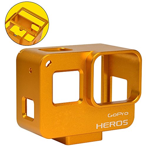 [MENGS] アルミ合金の保護枠のハウジングケース き バックカバー付き,Gopro Hero 5 用 (ゴールデン)