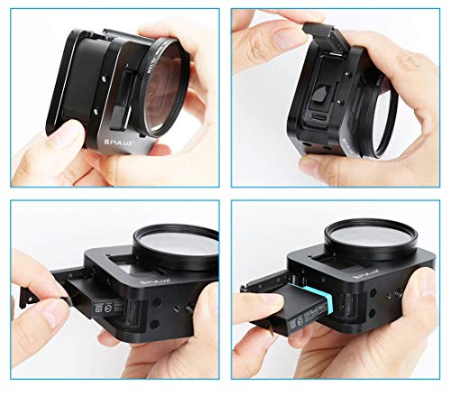 Kiowon GoPro HERO8専用 保護ハウジング アルミ合金製 本体保護ケース＋52MM UVレンズフィルターキット カメラケージ（黒い）