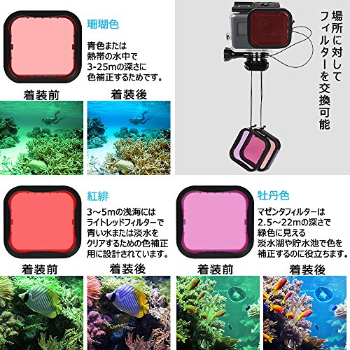 【Taisioner】GoPro HERO5/6/7専用防水ハウジング＋外線透過フィルターセット 三つタイプ レンズフィルターキット 水中撮影セット 3個入り ダイビング用 ダイビング撮影 専用防水ハウジング フィルター 光線透過 …