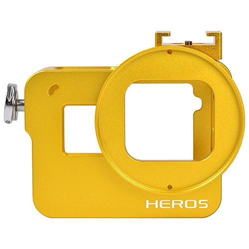 [MENGS] アルミ合金の保護枠のハウジングケース 52mmのUVフィルターとレンズキャップ付き バックカバー付き,Gopro Hero 5 用 (ゴールデン)