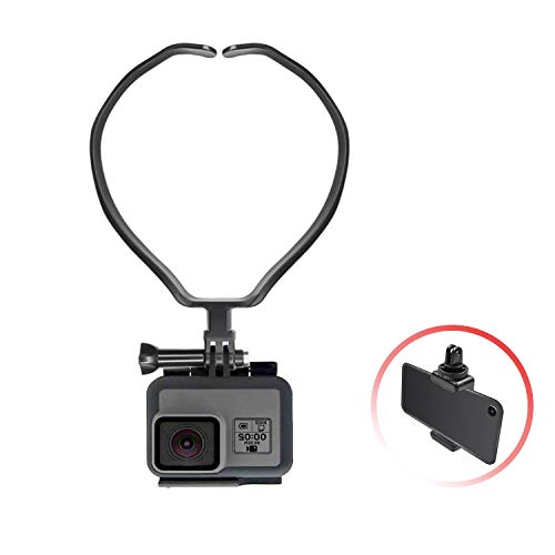 【2019令和最新改善】GoPro アクセサリー ネックハウジングマウント ネックマウント スマホマウント ネックマン 撮影・生放送・自撮り・記録 HERO7/6/5/4/3/3+ Osmo ゴープロ fusion APEMAN SJCAM Gopro session アクションカメラ対応 スマホ対応 ウェアラブルカメラ用 (Black)