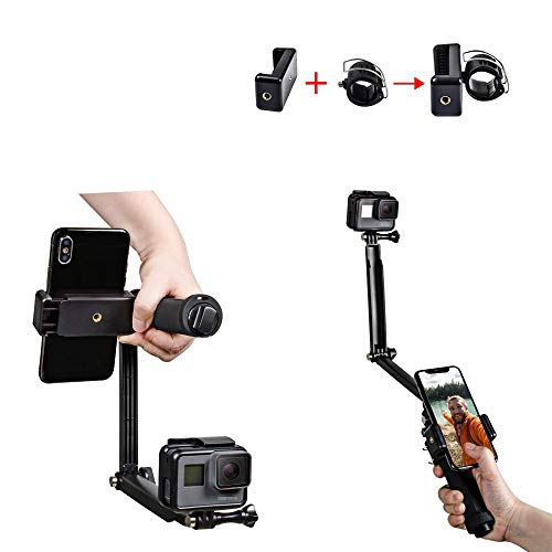 【Taisioner】 2019 GoPro専用3 Way自撮り棒キット 折り畳み式自撮り棒+1/4三脚マウントアダプタ+スマホホルダー ブラック