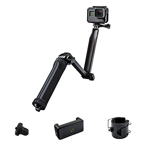 【Taisioner】 2019 GoPro専用3 Way自撮り棒キット 折り畳み式自撮り棒+1/4三脚マウントアダプタ+スマホホルダー ブラック