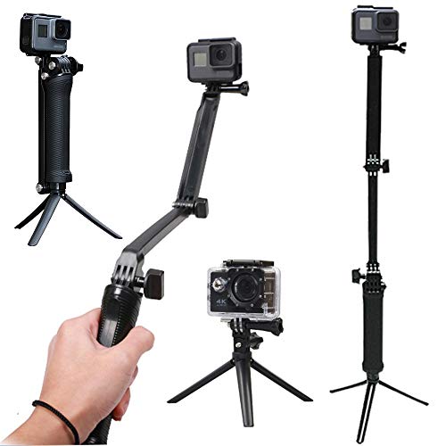 Amconsure GoPro ゴープロ 自撮り棒 アクセサリーセット GoPro hero7/hero6/hero5/hero4/muson対応 三脚 棒 3WAY 折り畳み マウント 防水 アングル調整可能