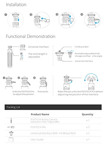 Honbobo DJI OSMO Mobile 3 / OSMO Action/OSMO Pocket/GOPRO HERO 8 Black対応三脚延長ロッド PGYTECH製品