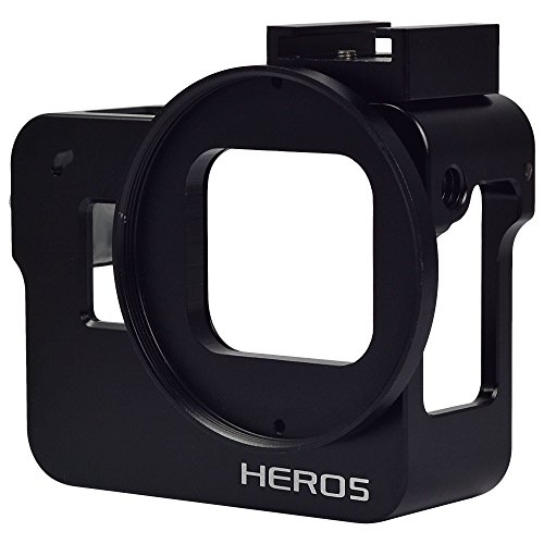 [MENGS] アルミ合金の保護枠のハウジングケース 52mmのUVフィルターとレンズキャップ付き （バックカバーなし）,Gopro Hero 5 用 - 黒