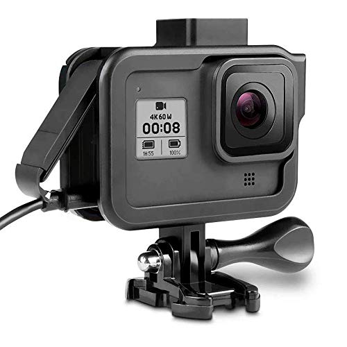 GoPro HERO 8 BLACK専用保護フレーム プッシュイン型 直接充電可能 衝撃吸収 着装快適 マイク・ディスプレイ・ライト用装着位置付き（2つ） ブラック
