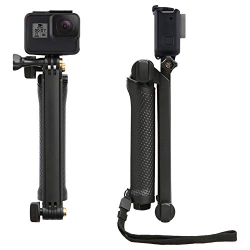 【Amazon限定ブランド】 HAKUBA アクションカメラ用 3Way 自撮り棒 GoPro HERO7/6/Fusion対応 折りたたみ式 ミニ三脚付き AMZGGP3WBK