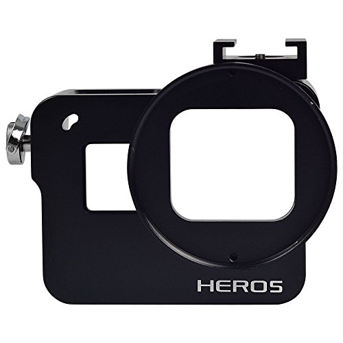 [MENGS] アルミ合金の保護枠のハウジングケース 52mmのUVフィルターとレンズキャップ付き （バックカバーなし）,Gopro Hero 5 用 - 黒