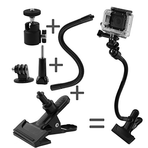 GoPro クランプマウント、CamKix製 - GoPro Hero 4, 3+, 3, 2, 1用、二重機能クリップマウント、ボール & ソケットと10