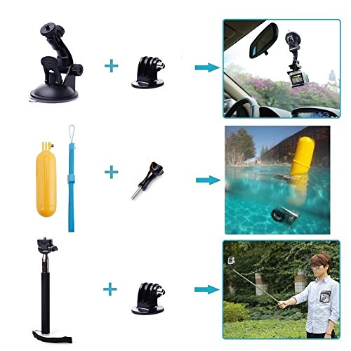 TEKCAM GOPROアクセサリーセット アクションカメラ用 2019最新作 三脚付き（自撮り棒＆フローティングハンドグリップ＆車載吸盤式ホルダー）撮影GOPRO Campark Apeman Dbpower Victure Crosstour COOAU MUSON SJCAMに適用 軽量