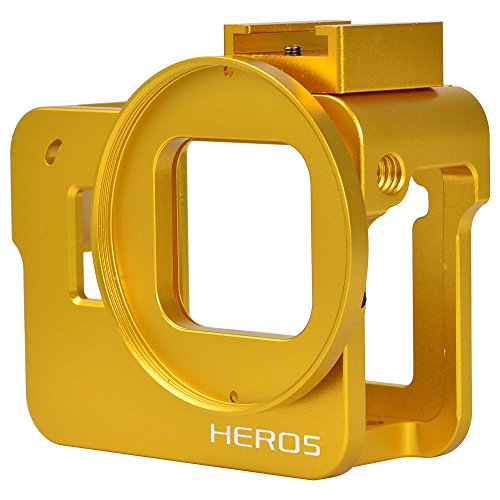 [MENGS] アルミ合金の保護枠のハウジングケース 52mmのUVフィルターとレンズキャップ付き バックカバー付き,Gopro Hero 5 用 (ゴールデン)