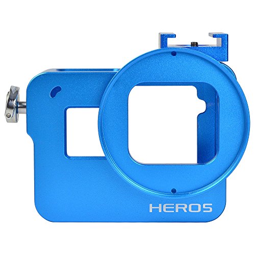 [MENGS] アルミ合金の保護枠のハウジングケース 52mmのUVフィルターとレンズキャップ付き バックカバー付き,Gopro Hero 5 用 (青)