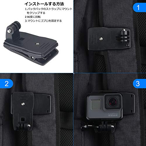 Nechkitter 360°回転式 クリップマウントRotary Clip Mount for GoPro(ゴープロ) Hero (2018) Fusion Hero 7 6 5 4 Session 3+ 3 2 1 Xiaomi Yi SJCAM などのスポーツカメラに対応