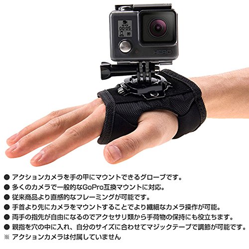 グローブマウント ハンドグリップ 手の甲 GoPro SJCAM 360度 手袋 アクションカメラ アクセサリー PULU