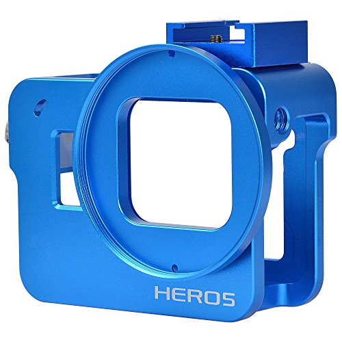 [MENGS] アルミ合金の保護枠のハウジングケース 52mmのUVフィルターとレンズキャップ付き バックカバー付き,Gopro Hero 5 用 (青)