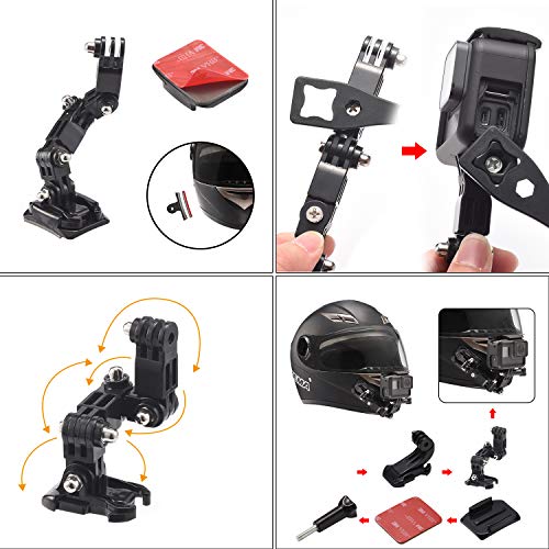 GoPro用オートバイヘルメットチンスイベル3ウェイピボット回転マウントキットHero 7、（2018）、6 5 4 3、Hero Black、セッション、Xiaomi Yi、SJCAM、およびその他のアクションカメラ