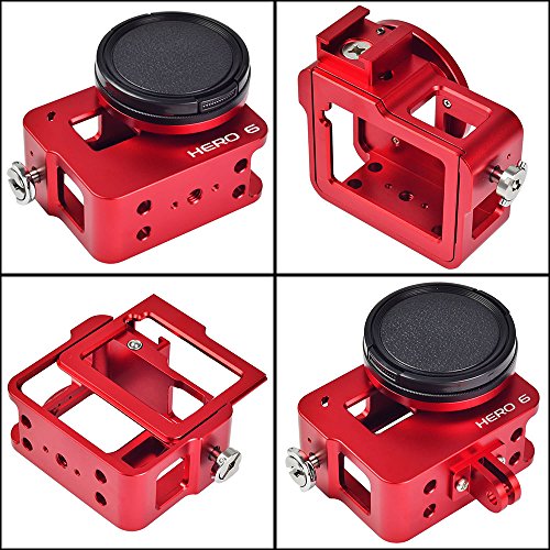 [MENGS] GP-104 アルミニウム 保護のハウジングケース 背面カバー付き,GoPro hero6 RED カメラ用(赤)