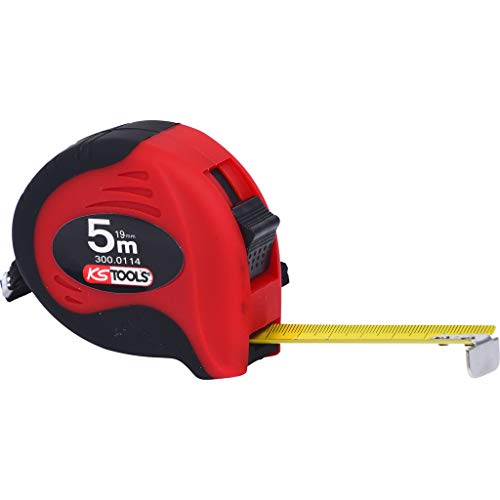 【Amazon.co.jp 限定】KS TOOLS ロック装置とベルトクリップ 黒 赤 5M 19ミリメートルとの巻尺 Tape measure with locking device and belt clip black red 5m 19mm 300.0114