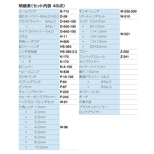 ホーザン(HOZAN) 工具一式 入組49点  工場、学校、研究所の備品や家庭でのDIY、車載工具、防災用に S-221