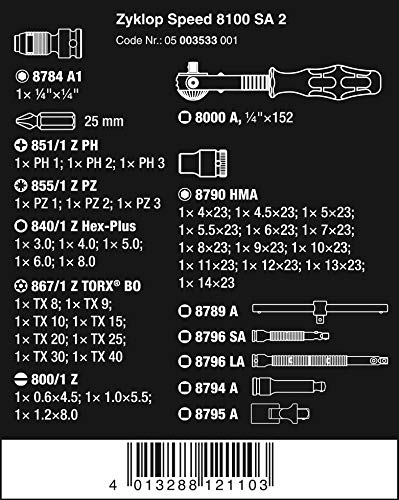 Wera 8100SA2 サイクロップラチェットセット 1/4 3533
