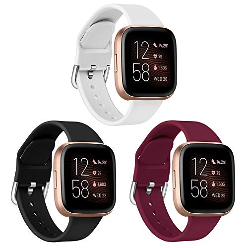 【3 PACK】VICARA for Fitbit Versa 2/Fitbit Versa バンド for Fitbit Versa2 交換用ベルト 柔らかい シリコン フィットビットVersa 2（ブラック/白い/ワインレッド）