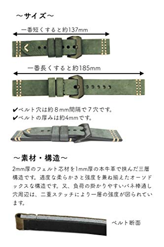 （キャリバ） CARIBA クレイジーホースレザー オイルドレザー 時計バンド 時計ベルト 22mm 耐水 丈夫 本革 牛革 (22ｍｍ, オイルブラウン)