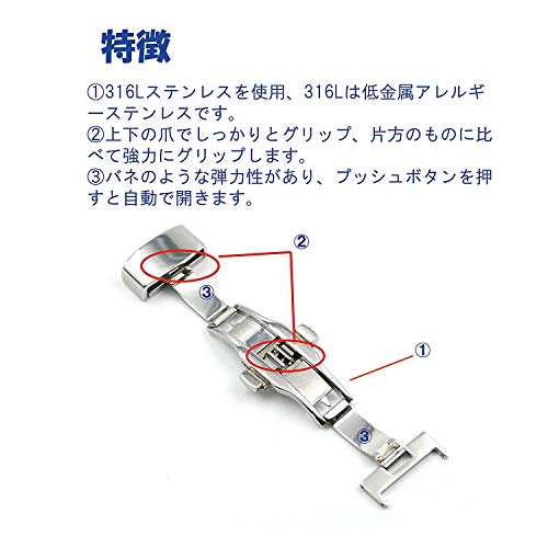 Best Master 腕時計ベルト レザー カーボン型押し 高級Dバックル ラバーコーティング バネ棒 バネ棒外し クロス付属 黒地+橙ステッチ 24mm