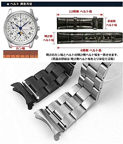 [BASIS+] 腕時計 ベルト 3連 弓カン 無垢 ステンレス ブレスレット 交換 (20mm, シルバー)